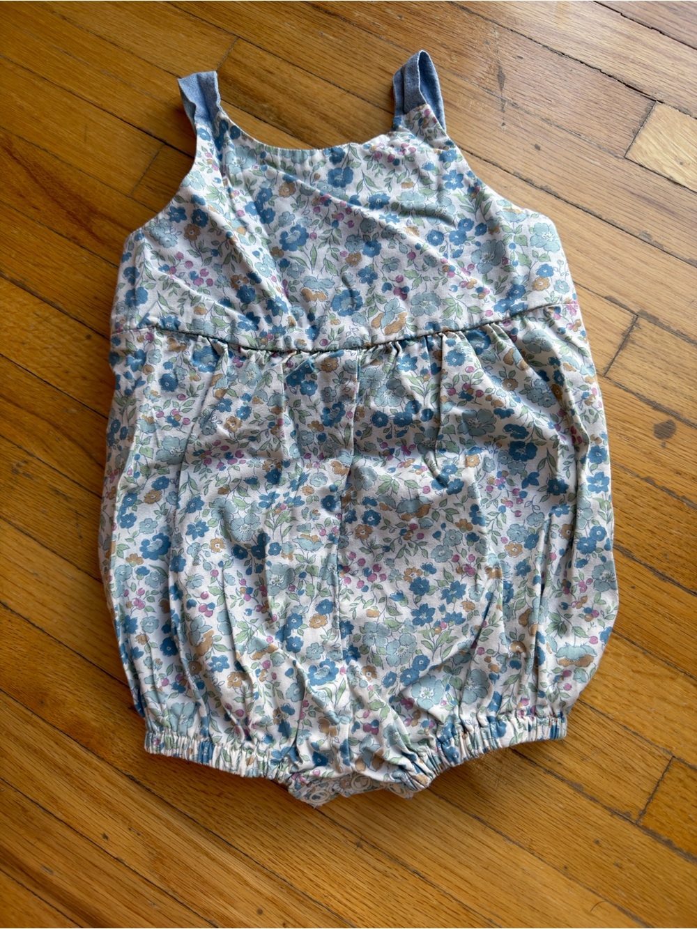 Floral Cotton Baby Romper in Blue and Cream Tones